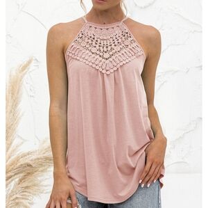 NWOT Pink Lace Crochet Sleeveless Hollow Out Top - SMALL